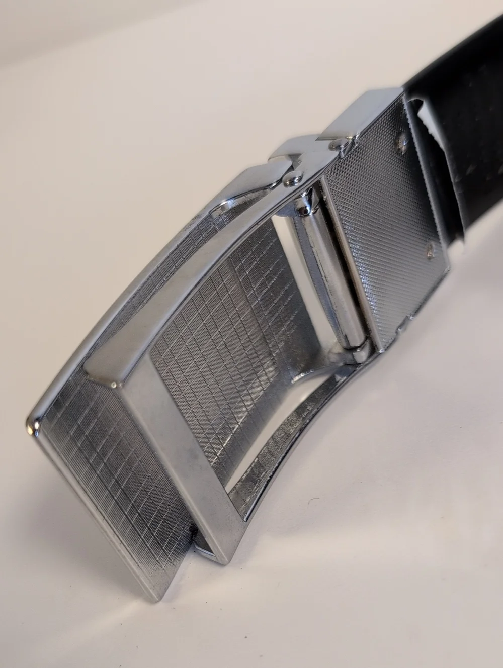Men's Black Bonded Leather Ratchet Belt Silver Slide Buckle Adjustable 34-36